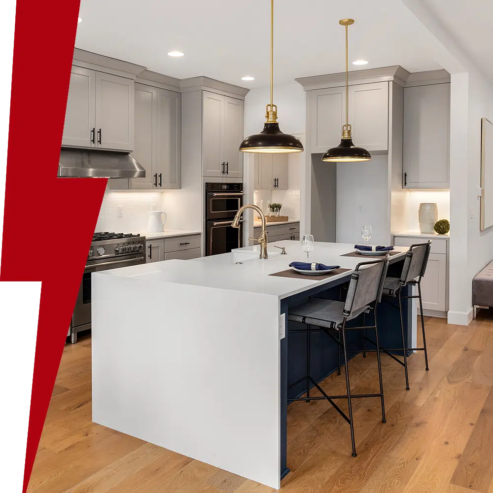 Modern kitchen island with pendant lights